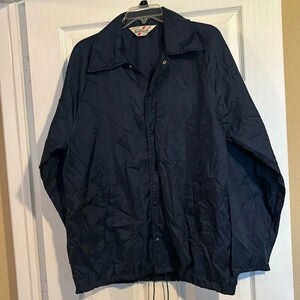 Sears men’s vintage dark blue snap front windbreaker jacket size large